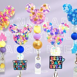Mouse Ears Confetti and Castle Retractable Badge Reel | Cute Badge Holder |